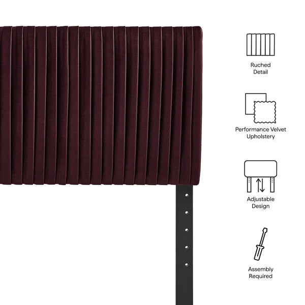 Modway Furniture Eloise Performance Velvet Twin Headboard with Art Deco Ruching for Glam Bedroom Decor Mulberry MOD-7276-MUL