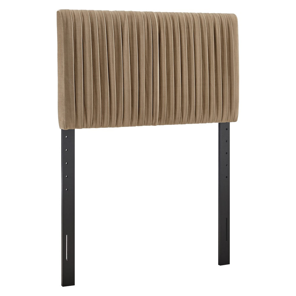 Modway Furniture Eloise Performance Velvet Twin Headboard with Art Deco Ruching for Glam Bedroom Decor Taupe MOD-7276-TAU