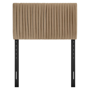 Modway Furniture Eloise Performance Velvet Twin Headboard with Art Deco Ruching for Glam Bedroom Decor Taupe MOD-7276-TAU