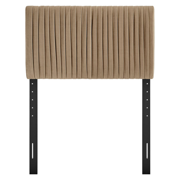 Modway Furniture Eloise Performance Velvet Twin Headboard with Art Deco Ruching for Glam Bedroom Decor Taupe MOD-7276-TAU
