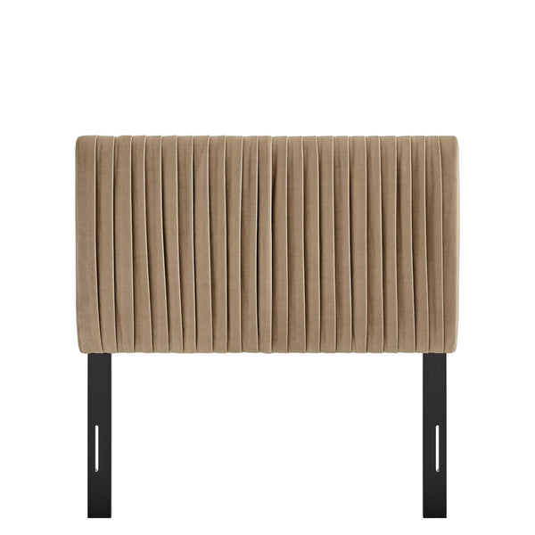 Modway Furniture Eloise Performance Velvet Twin Headboard with Art Deco Ruching for Glam Bedroom Decor Taupe MOD-7276-TAU