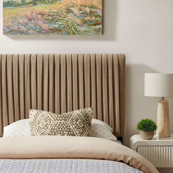 Modway Furniture Eloise Performance Velvet Twin Headboard with Art Deco Ruching for Glam Bedroom Decor Taupe MOD-7276-TAU