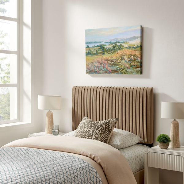 Modway Furniture Eloise Performance Velvet Twin Headboard with Art Deco Ruching for Glam Bedroom Decor Taupe MOD-7276-TAU