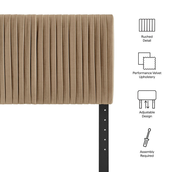 Modway Furniture Eloise Performance Velvet Twin Headboard with Art Deco Ruching for Glam Bedroom Decor Taupe MOD-7276-TAU