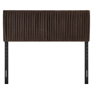Modway Furniture Eloise Ruched Performance Velvet Full Headboard with Art Deco Glam Sculptural Texture Chocolate Brown MOD-7277-CHB