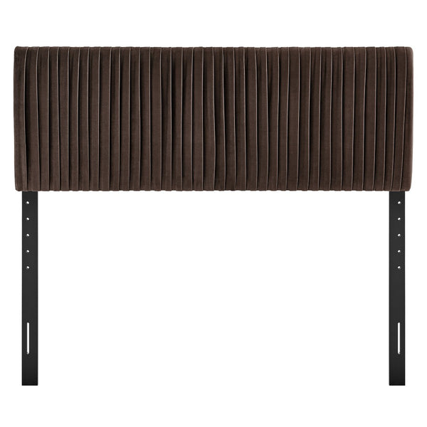 Modway Furniture Eloise Ruched Performance Velvet Full Headboard with Art Deco Glam Sculptural Texture Chocolate Brown MOD-7277-CHB