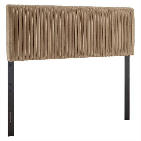 Modway Furniture Eloise Ruched Performance Velvet Full Headboard with Art Deco Glam Sculptural Texture Taupe MOD-7277-TAU