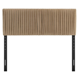 Modway Furniture Eloise Ruched Performance Velvet Full Headboard with Art Deco Glam Sculptural Texture Taupe MOD-7277-TAU
