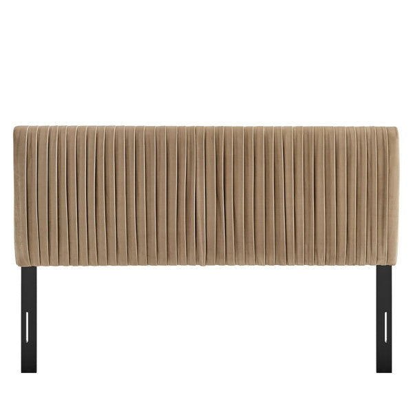 Modway Furniture Eloise Ruched Performance Velvet Full Headboard with Art Deco Glam Sculptural Texture Taupe MOD-7277-TAU