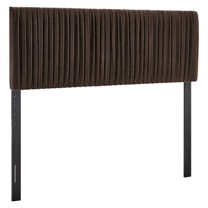 Modway Furniture Eloise Ruched Performance Velvet Queen Headboard with Art Deco Foam Padded Panel Chocolate Brown MOD-7278-CHB