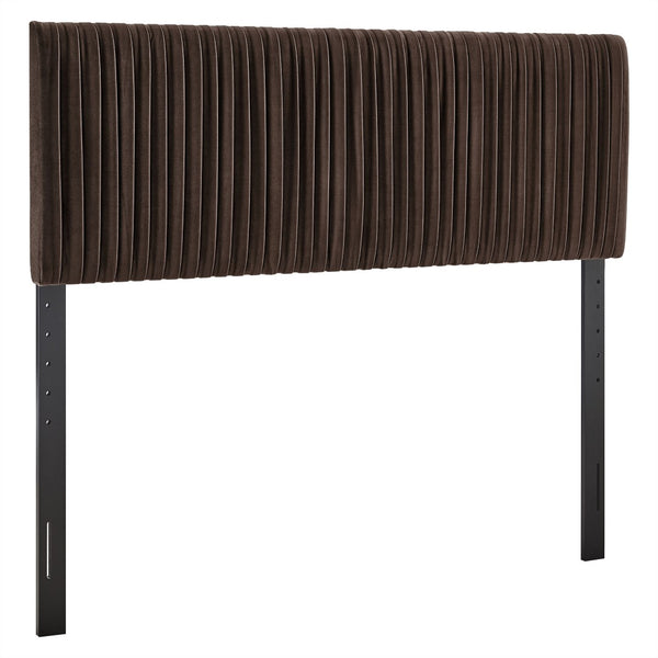 Modway Furniture Eloise Ruched Performance Velvet Queen Headboard with Art Deco Foam Padded Panel Chocolate Brown MOD-7278-CHB