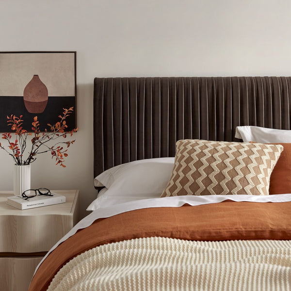 Modway Furniture Eloise Ruched Performance Velvet Queen Headboard with Art Deco Foam Padded Panel Chocolate Brown MOD-7278-CHB