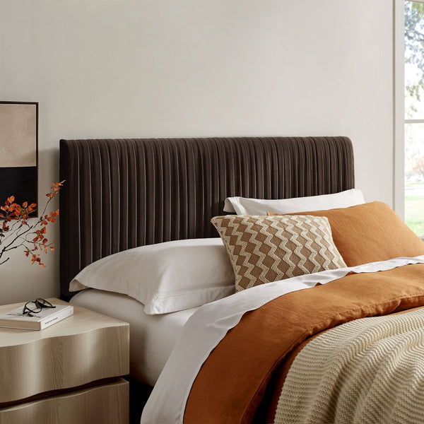 Modway Furniture Eloise Ruched Performance Velvet Queen Headboard with Art Deco Foam Padded Panel Chocolate Brown MOD-7278-CHB