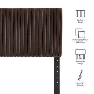 Modway Furniture Eloise Ruched Performance Velvet Queen Headboard with Art Deco Foam Padded Panel Chocolate Brown MOD-7278-CHB