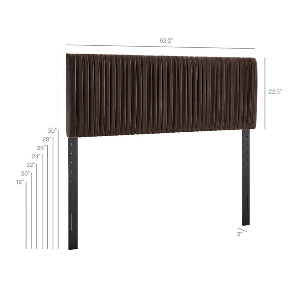 Modway Furniture Eloise Ruched Performance Velvet Queen Headboard with Art Deco Foam Padded Panel Chocolate Brown MOD-7278-CHB