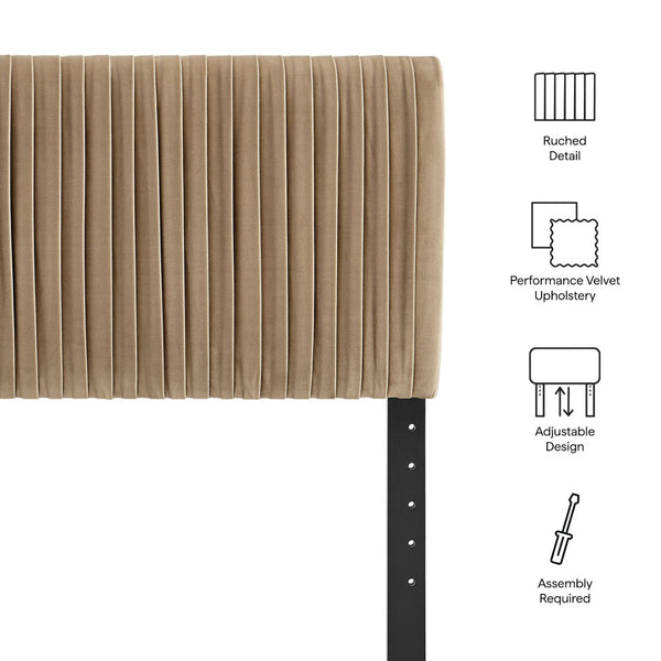 Modway Furniture Eloise Ruched Performance Velvet Queen Headboard with Art Deco Foam Padded Panel Taupe MOD-7278-TAU