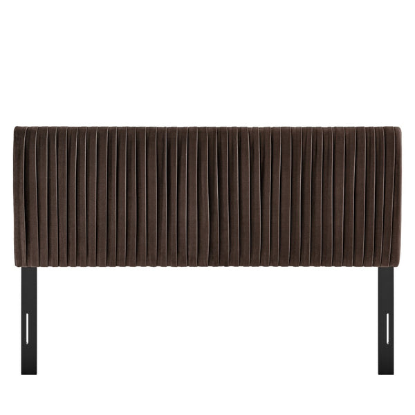 Modway Furniture Eloise Velvet King Headboard with Art Deco Ruching Stain Resistant Upholstered Design Chocolate Brown MOD-7279-CHB
