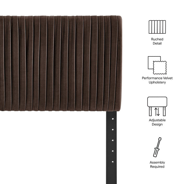 Modway Furniture Eloise Velvet King Headboard with Art Deco Ruching Stain Resistant Upholstered Design Chocolate Brown MOD-7279-CHB