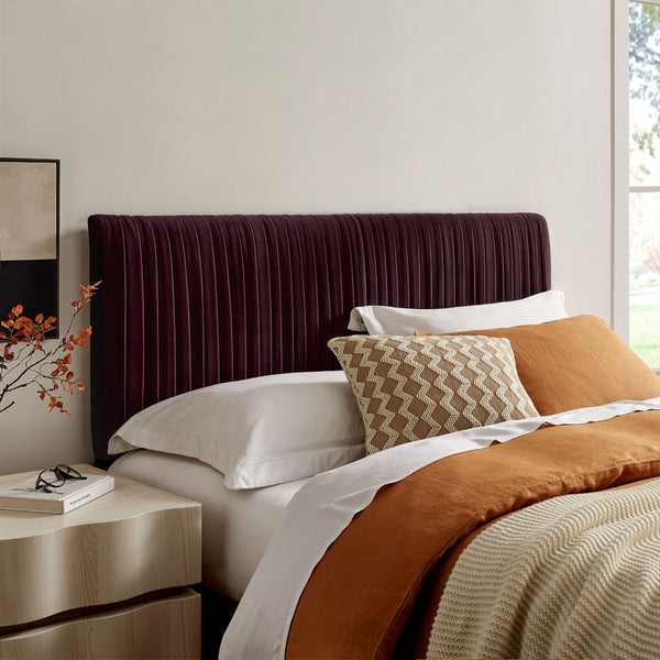 Modway Furniture Eloise Velvet King Headboard with Art Deco Ruching Stain Resistant Upholstered Design Mulberry MOD-7279-MUL