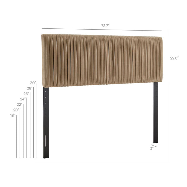 Modway Furniture Eloise Velvet King Headboard with Art Deco Ruching Stain Resistant Upholstered Design Taupe MOD-7279-TAU
