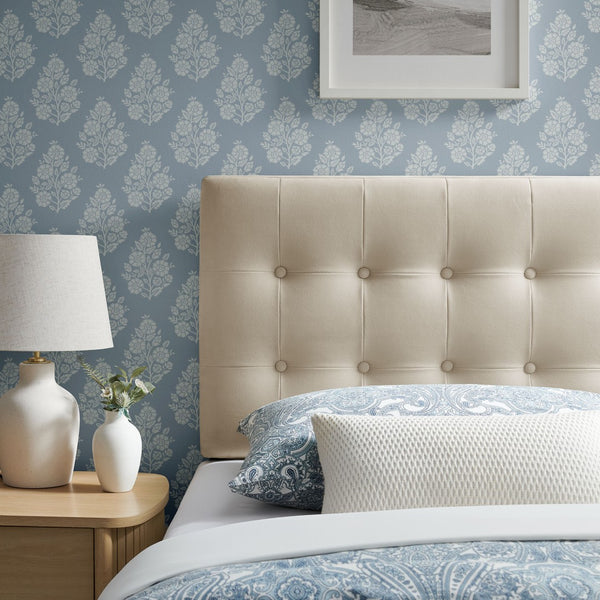 Modway Furniture Emily Button Tufted Velvet Twin Headboard for Minimalist and Transitional Bedrooms Alabaster MOD-7280-ALA