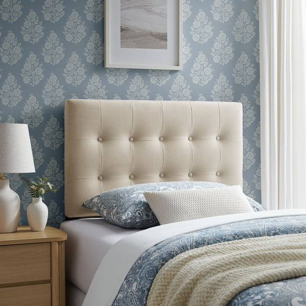 Modway Furniture Emily Button Tufted Velvet Twin Headboard for Minimalist and Transitional Bedrooms Alabaster MOD-7280-ALA