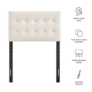 Modway Furniture Emily Button Tufted Velvet Twin Headboard for Minimalist and Transitional Bedrooms Alabaster MOD-7280-ALA