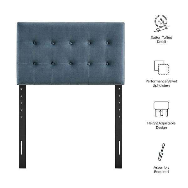 Modway Furniture Emily Button Tufted Velvet Twin Headboard for Minimalist and Transitional Bedrooms Cadet Blue MOD-7280-CAB