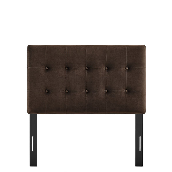 Modway Furniture Emily Button Tufted Velvet Twin Headboard for Minimalist and Transitional Bedrooms Chocolate Brown MOD-7280-CHB