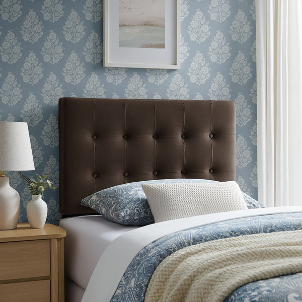 Modway Furniture Emily Button Tufted Velvet Twin Headboard for Minimalist and Transitional Bedrooms Chocolate Brown MOD-7280-CHB