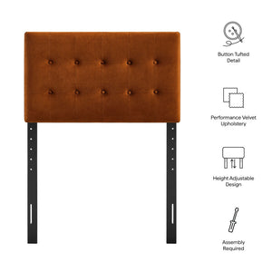 Modway Furniture Emily Button Tufted Velvet Twin Headboard for Minimalist and Transitional Bedrooms Rust MOD-7280-RUS