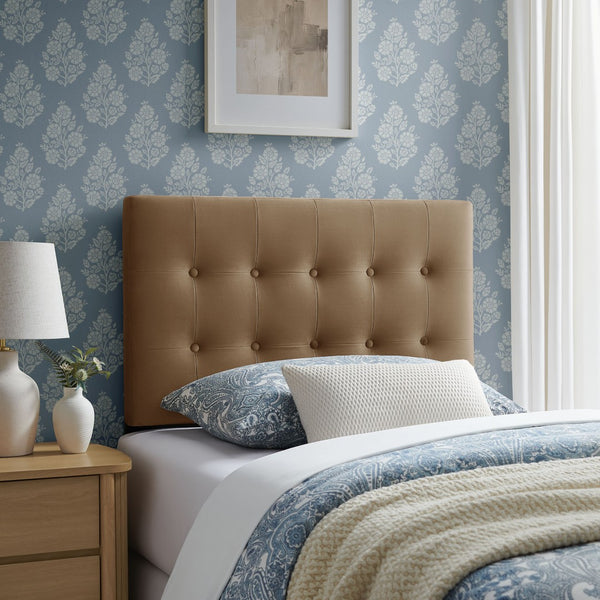 Modway Furniture Emily Button Tufted Velvet Twin Headboard for Minimalist and Transitional Bedrooms Taupe MOD-7280-TAU