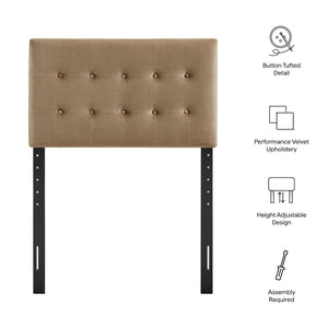 Modway Furniture Emily Button Tufted Velvet Twin Headboard for Minimalist and Transitional Bedrooms Taupe MOD-7280-TAU