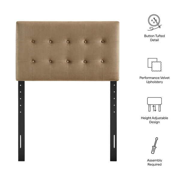 Modway Furniture Emily Button Tufted Velvet Twin Headboard for Minimalist and Transitional Bedrooms Taupe MOD-7280-TAU