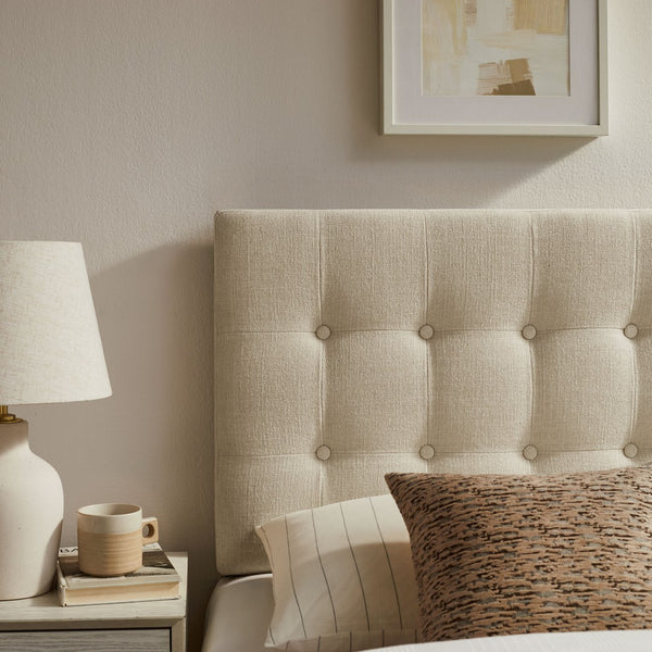 Modway Furniture Emily Button Tufted Upholstered Headboard for Twin Beds with Adjustable Height Mounting Ecru MOD-7281-ECR