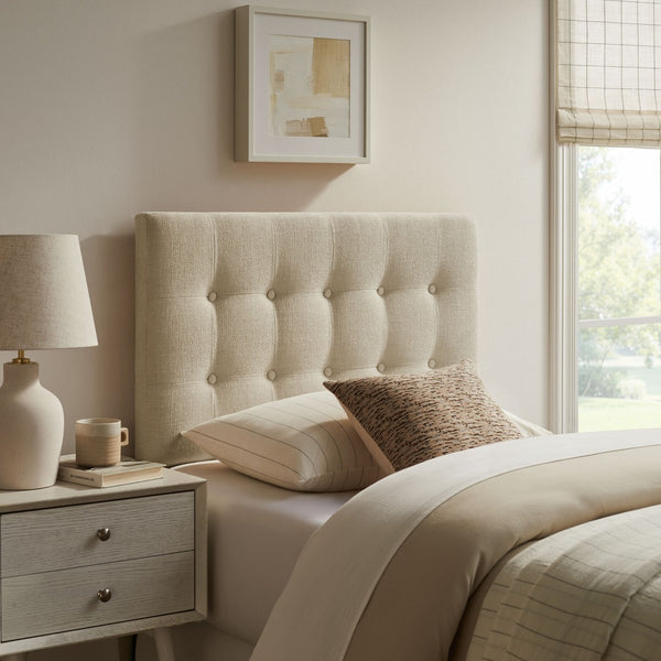 Modway Furniture Emily Button Tufted Upholstered Headboard for Twin Beds with Adjustable Height Mounting Ecru MOD-7281-ECR