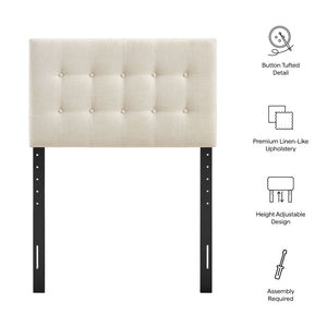 Modway Furniture Emily Button Tufted Upholstered Headboard for Twin Beds with Adjustable Height Mounting Ecru MOD-7281-ECR