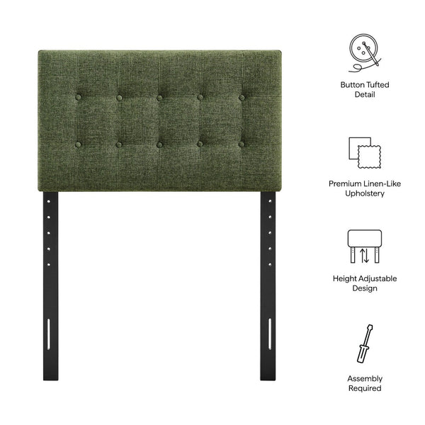 Modway Furniture Emily Button Tufted Upholstered Headboard for Twin Beds with Adjustable Height Mounting Foliage MOD-7281-FOL