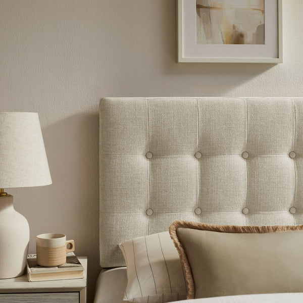 Modway Furniture Emily Button Tufted Upholstered Headboard for Twin Beds with Adjustable Height Mounting Linen MOD-7281-LIN