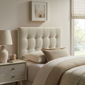 Modway Furniture Emily Button Tufted Upholstered Headboard for Twin Beds with Adjustable Height Mounting Linen MOD-7281-LIN