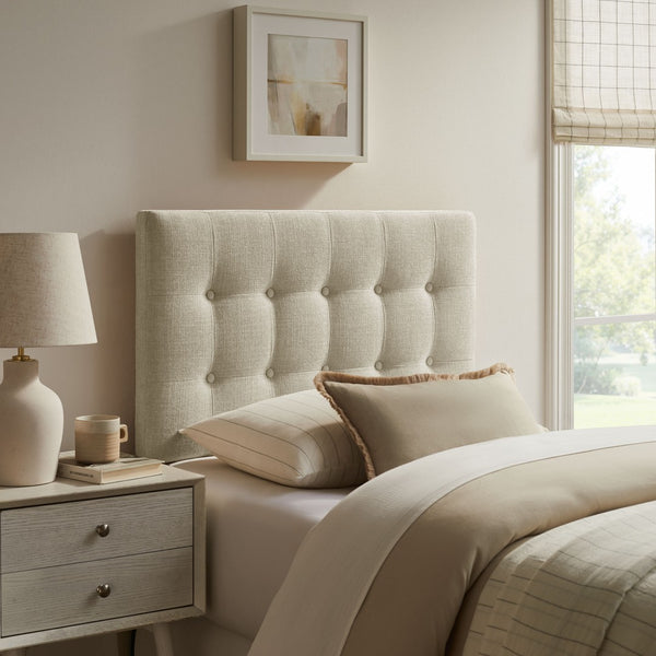 Modway Furniture Emily Button Tufted Upholstered Headboard for Twin Beds with Adjustable Height Mounting Linen MOD-7281-LIN