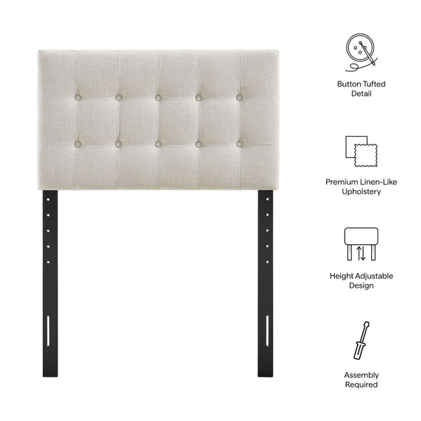 Modway Furniture Emily Button Tufted Upholstered Headboard for Twin Beds with Adjustable Height Mounting Linen MOD-7281-LIN