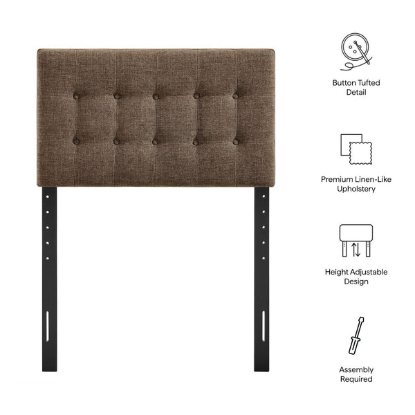 Modway Furniture Emily Button Tufted Upholstered Headboard for Twin Beds with Adjustable Height Mounting Mocha MOD-7281-MOC