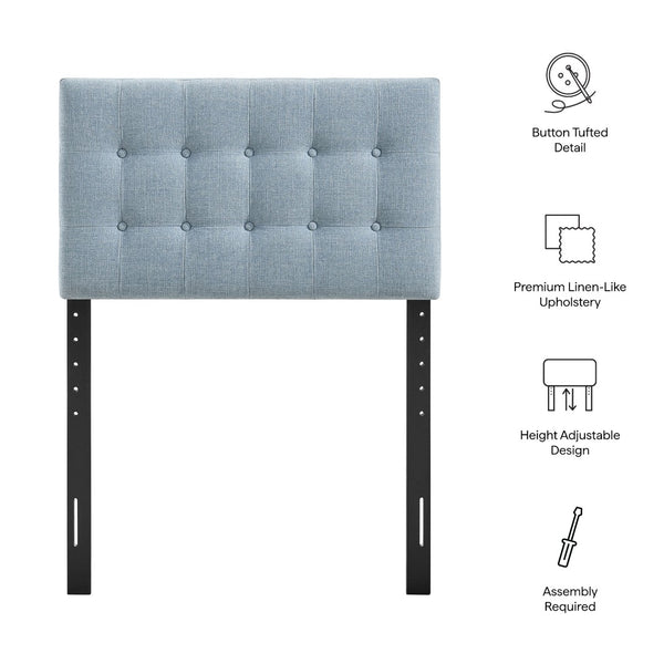 Modway Furniture Emily Button Tufted Upholstered Headboard for Twin Beds with Adjustable Height Mounting Sky Blue MOD-7281-SKY