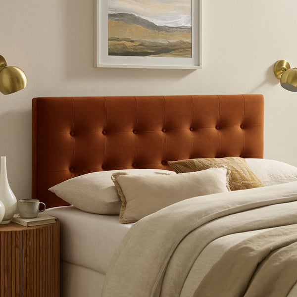 Modway Furniture Emily Button Tufted Performance Velvet Upholstered Headboard for Full Beds by Modway Rust MOD-7282-RUS