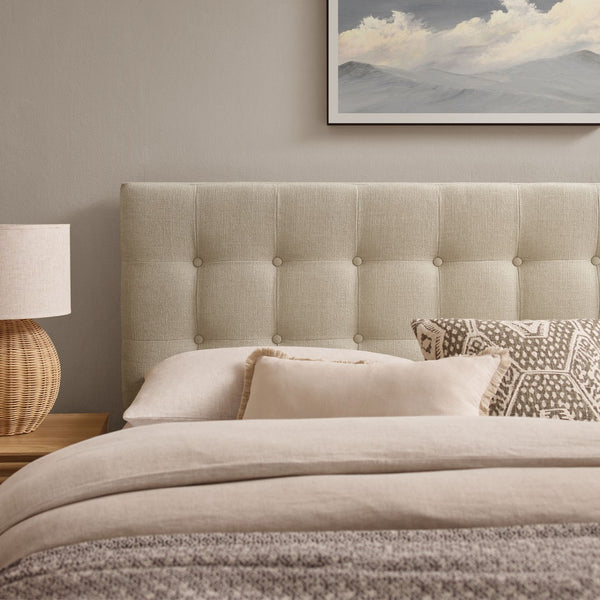 Modway Furniture Emily Button Tufted Upholstered Headboard for Full Beds with Adjustable Mounting Positions Ecru MOD-7283-ECR