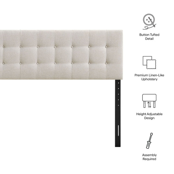 Modway Furniture Emily Button Tufted Upholstered Headboard for Full Beds with Adjustable Mounting Positions Linen MOD-7283-LIN