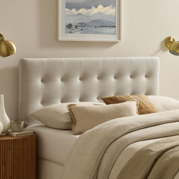 Modway Furniture Emily Button Tufted Performance Velvet Headboard for Queen Beds Modern Bedroom Alabaster MOD-7284-ALA