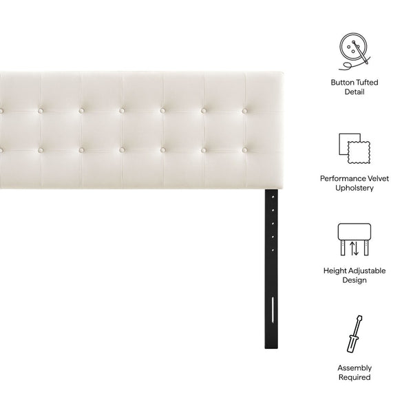 Modway Furniture Emily Button Tufted Performance Velvet Headboard for Queen Beds Modern Bedroom Alabaster MOD-7284-ALA