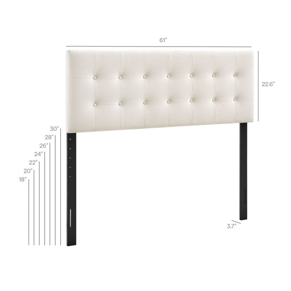 Modway Furniture Emily Button Tufted Performance Velvet Headboard for Queen Beds Modern Bedroom Alabaster MOD-7284-ALA